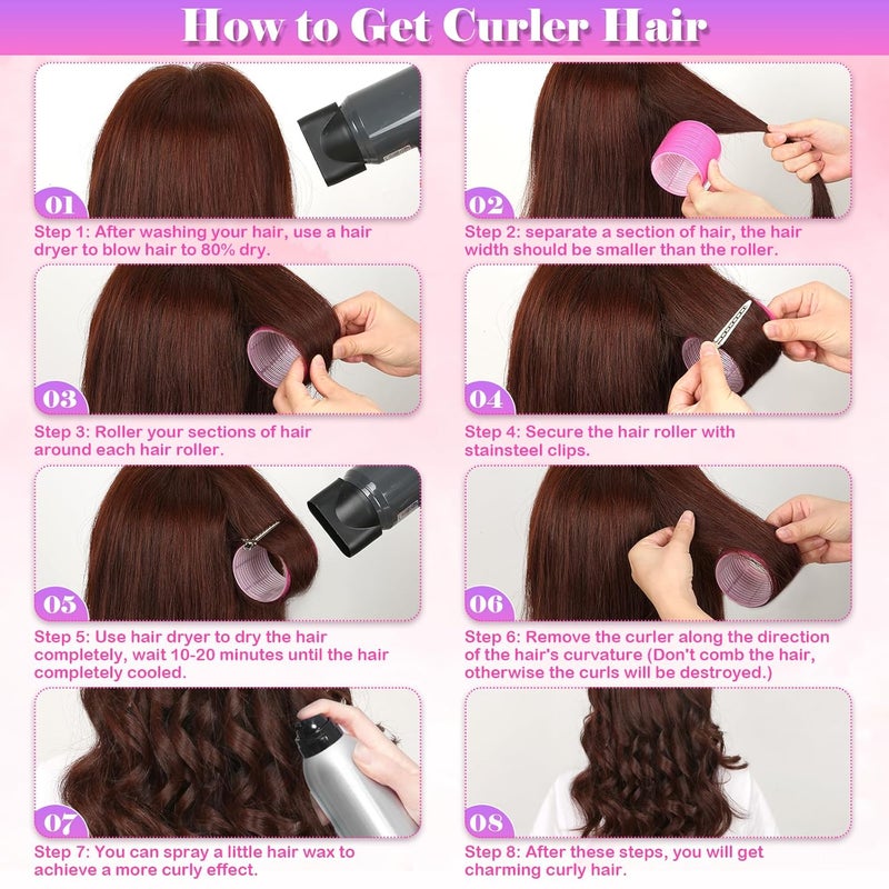 Cludoo Jumbo Hair Curlers Rollers with Clips, 28 Pcs Self Grip Rollers Set for Volume and Curls - 6.3cm, 4.3cm, 3.7cm for Long, Medium, Short, Thick Hair, Bangs, and Salon Hair Styling - Image 3
